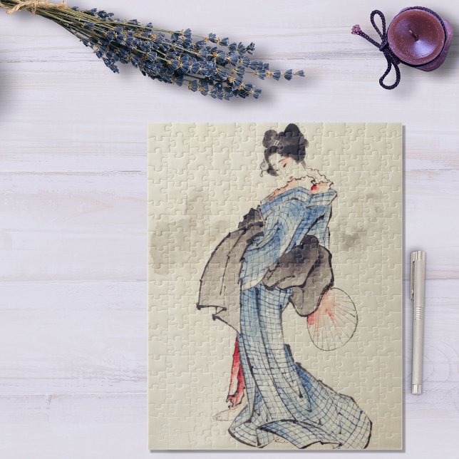 Vintage Japanese Art Geisha In a Kimono with Fan Jigsaw Puzzle (Creator Uploaded)
