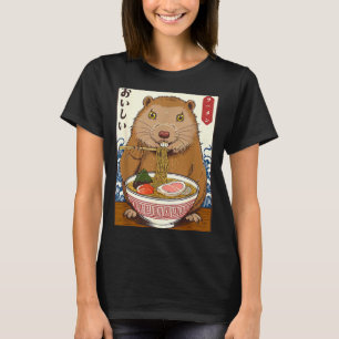 Vintage Japanese Art Groundhog Eat Ramen Funny Gro T-Shirt