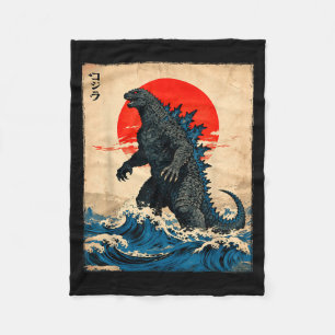 Vintage Japanese Art Kaiju Monster  Fleece Blanket