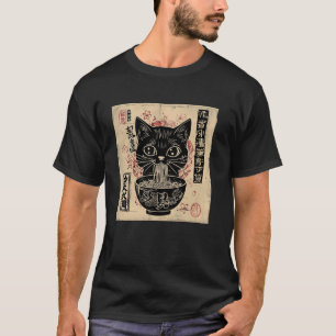 Vintage Japanese Art Kitten Lover Cute Ramen Cat T-Shirt