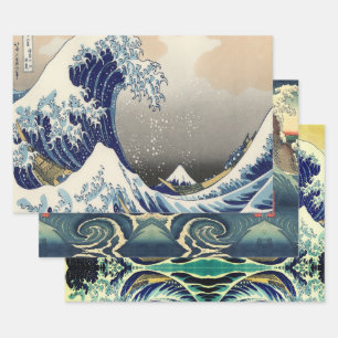 vintage japanese  art landscape great wave wrapping paper sheet
