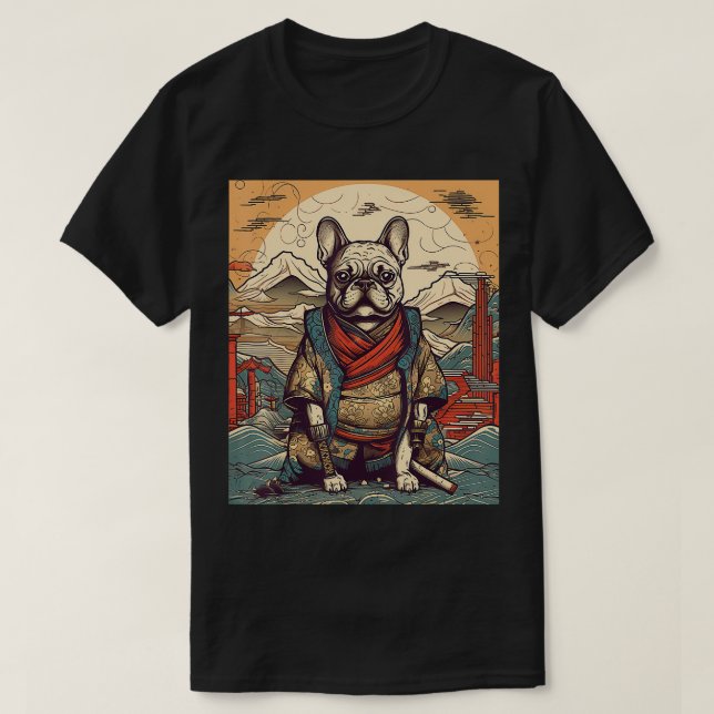 Vintage Japanese Art Samurai French Bulldog  T-Shirt (Design Front)