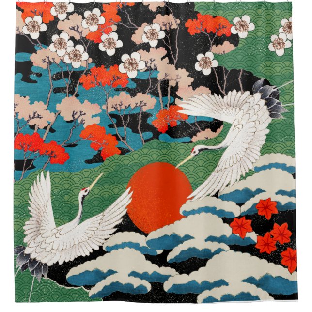 Vintage Japanese Art Shower Curtain (Front)