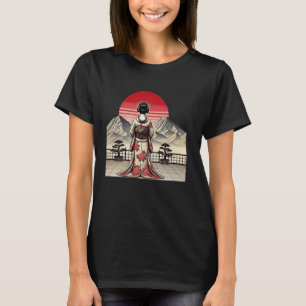 Vintage Japanese Art sunset Mountain Floral Geisha T-Shirt