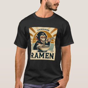 Vintage Japanese Art Wildlife Cute Chimpanzee Rame T-Shirt
