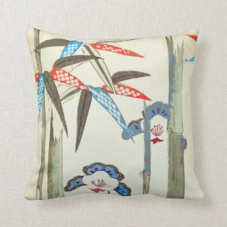 Vintage Japanese Artwork Bamboo Throw Pillow