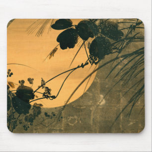 Vintage Japanese Autumn Grass in Moonlight Mouse Pad