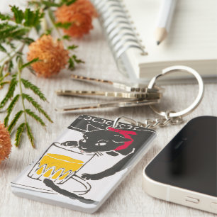 Vintage Japanese Beer Cat Art Goyo Retro Key Ring