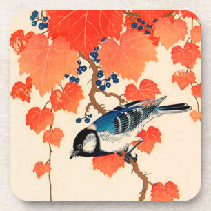 Vintage Japanese Bird and Autumn Grapevine   Coaster