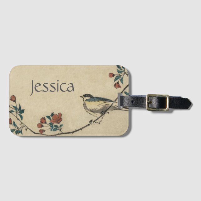Vintage Japanese Bird and Blossom Art Luggage Tag (Front Horizontal)