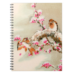 Vintage japanese birds on a branch notebook