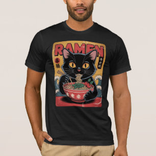 Vintage Japanese Black Cat Ramen T-Shirt