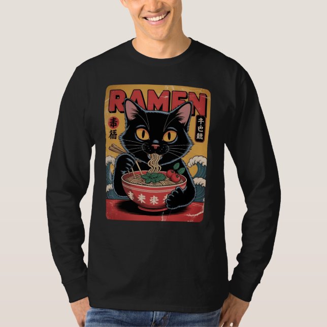 Vintage Japanese Black Cat Ramen T-Shirt  (Front)
