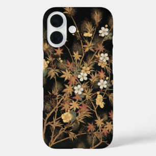 Vintage Japanese Black Gold Autumn Floral Art iPhone 16 Case