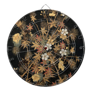 Vintage Japanese Black Gold Autumn Floral Art Dartboard