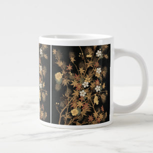 Vintage Japanese Black Gold Autumn Floral Art Large Coffee Mug
