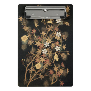 Vintage Japanese Black Gold Autumn Floral Art Mini Clipboard