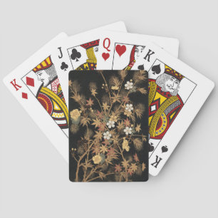 Vintage Japanese Black Gold Autumn Floral Art Playing Cards