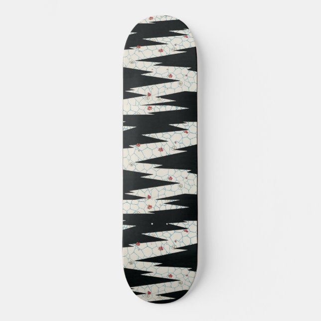 Vintage Japanese Black & White Flowers  Skateboard (Front)