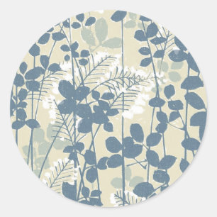 Vintage Japanese Blue Botanical: Cream Leaf Fern Classic Round Sticker