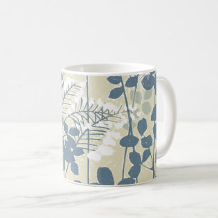 Vintage Japanese Blue Botanical: Cream Leaf Fern Coffee Mug