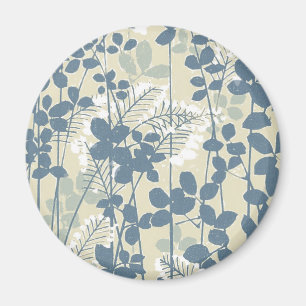 Vintage Japanese Blue Botanical: Cream Leaf Fern Magnet
