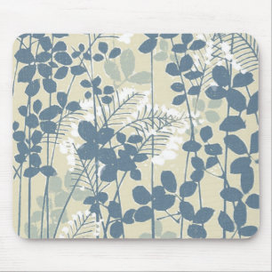 Vintage Japanese Blue Botanical: Cream Leaf Fern Mouse Pad