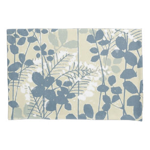 Vintage Japanese Blue Botanical: Cream Leaf Fern Pillowcase