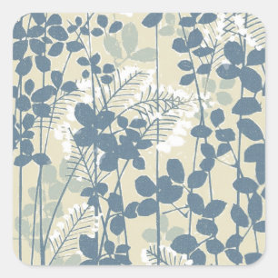 Vintage Japanese Blue Botanical: Cream Leaf Fern Square Sticker