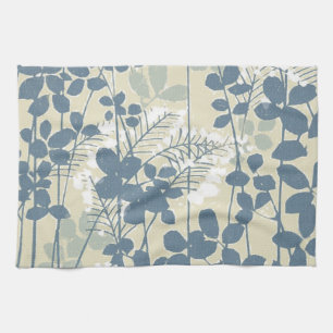 Vintage Japanese Blue Botanical: Cream Leaf Fern Tea Towel