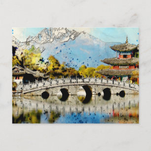 Vintage Japanese Bridge Landscape Art Postcard