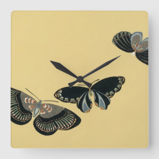 Vintage Japanese Butterflies Square Wall Clock