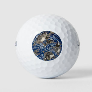 Vintage Japanese Carp In Waves, Retro     Golf Balls