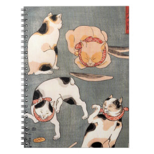 Vintage Japanese Cat Art Spiral Notebook