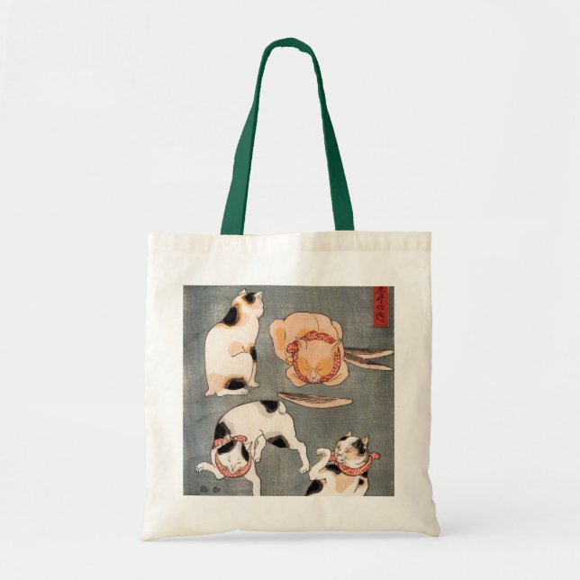 Vintage Japanese Cat Art Tote Bag (Front)