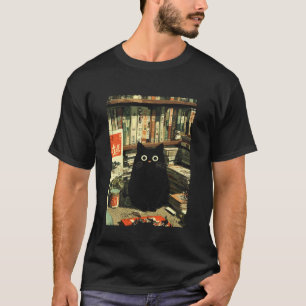 Vintage Japanese Cat Book Lovers Librarian Cat Dad T-Shirt
