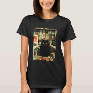 Vintage Japanese Cat Book Lovers Librarian Cat Dad T-Shirt