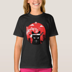 Vintage Japanese Cat Design Ninja Art Style T-Shirt
