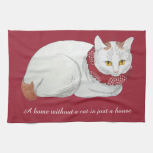 Vintage Japanese Cat Home Quote Kitchen Towel