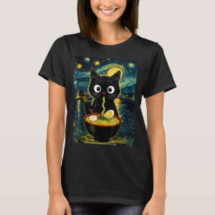Vintage Japanese Cat Ramen Starry Night Van Gogh R T-Shirt