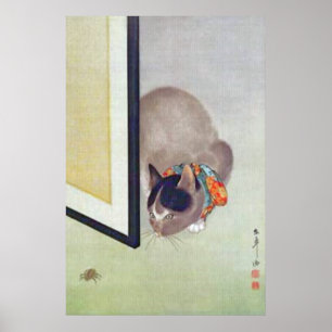 Vintage Japanese Cat with Spider Poster Print