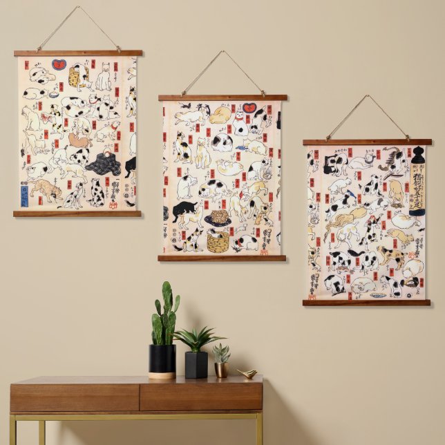Vintage Japanese Cats by Utagawa Kuniyoshi Hanging Tapestry (Asymmetrical)