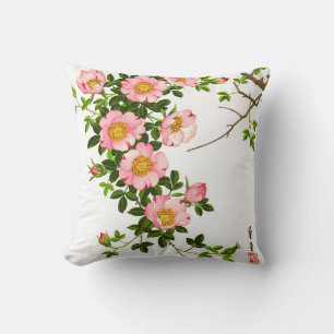 Vintage Japanese Cherry Blossoms, Pink and Gold Cushion