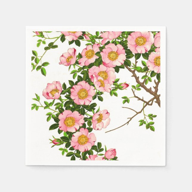 Vintage Japanese Cherry Blossoms, Pink and Gold Napkin (Front)