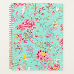 Vintage Japanese Chinoiserie Floral Mint Pattern Planner