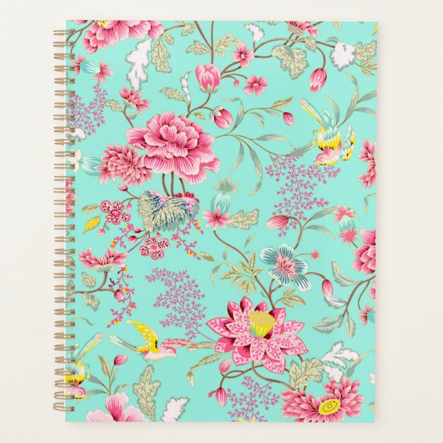 Vintage Japanese Chinoiserie Floral Mint Pattern Planner (Front)
