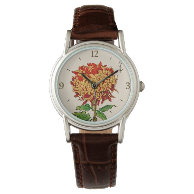 Vintage Japanese Chrysanthemum. Gold and Orange Watch (Front)