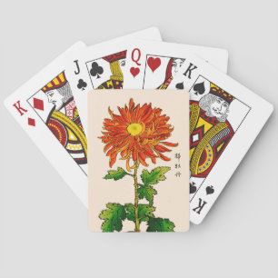 Vintage Japanese Chrysanthemum. Orange and Gold Playing Cards