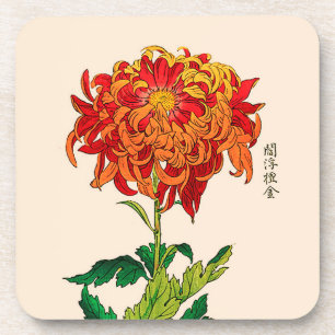 Vintage Japanese Chrysanthemum. Rust and Orange Coaster