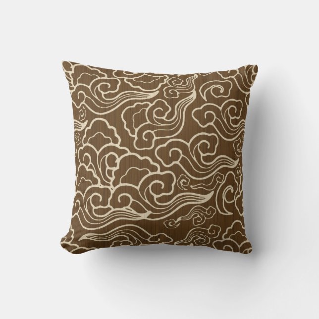 Vintage Japanese Clouds, Chocolate Brown Cushion (Front)